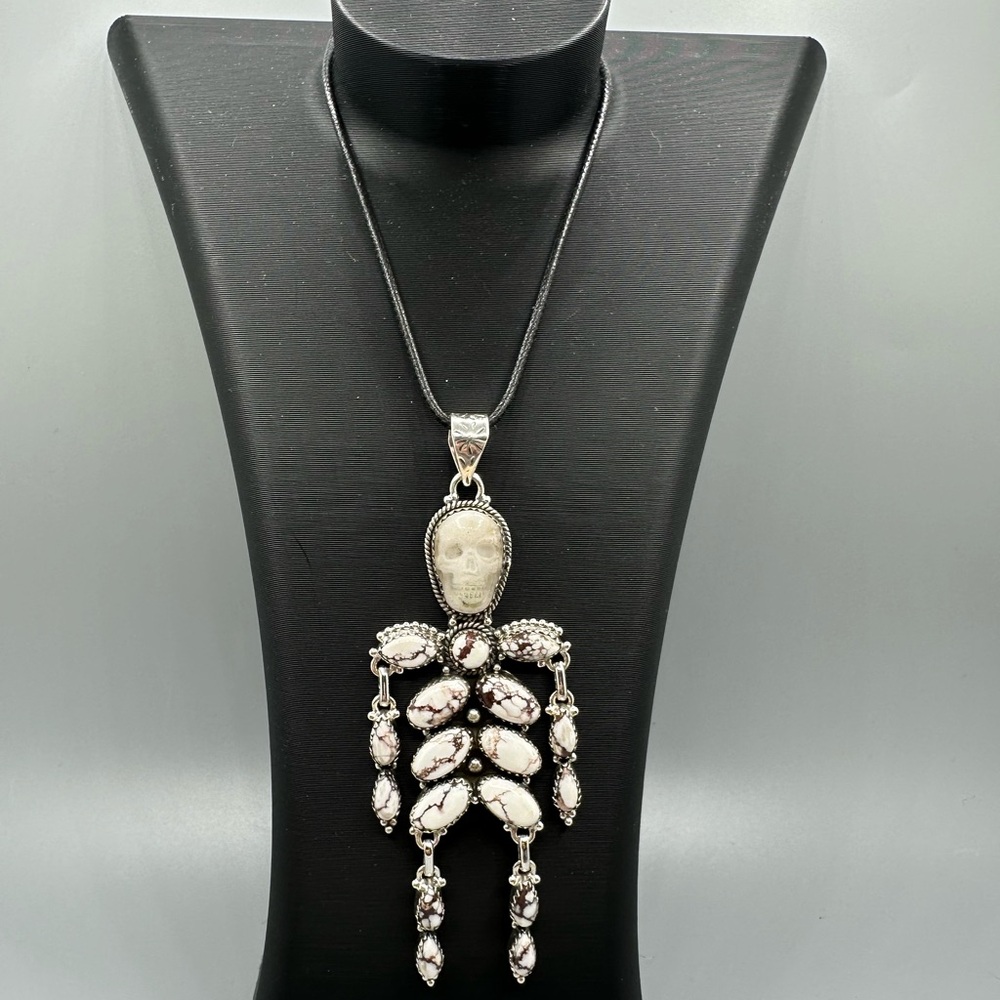 🎃 Wild Horse Jasper Skeleton Skull Sterling Silver 925 Necklace Pendant Handmade